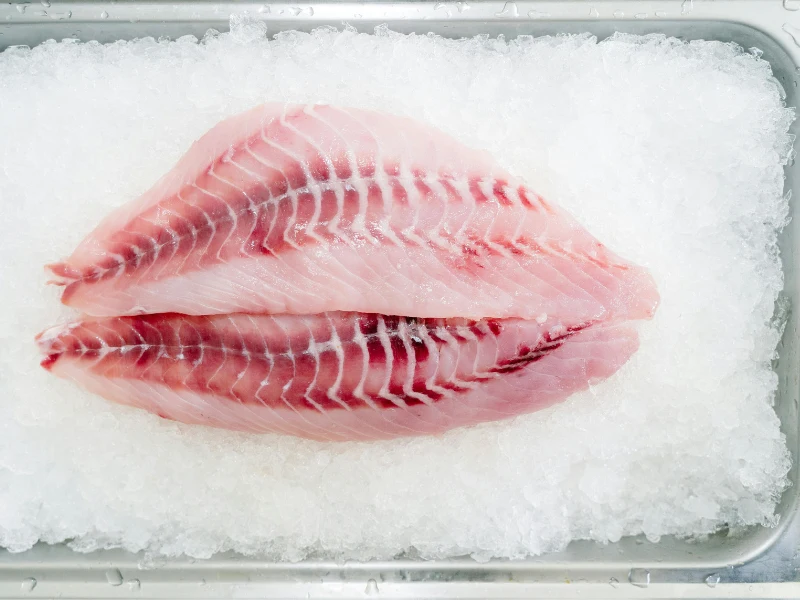 Raw fish filets on ice. Image accompanies the blog titled "Is Fish Meat?" and answers "is fish meat or not" and is seafood considered meat?