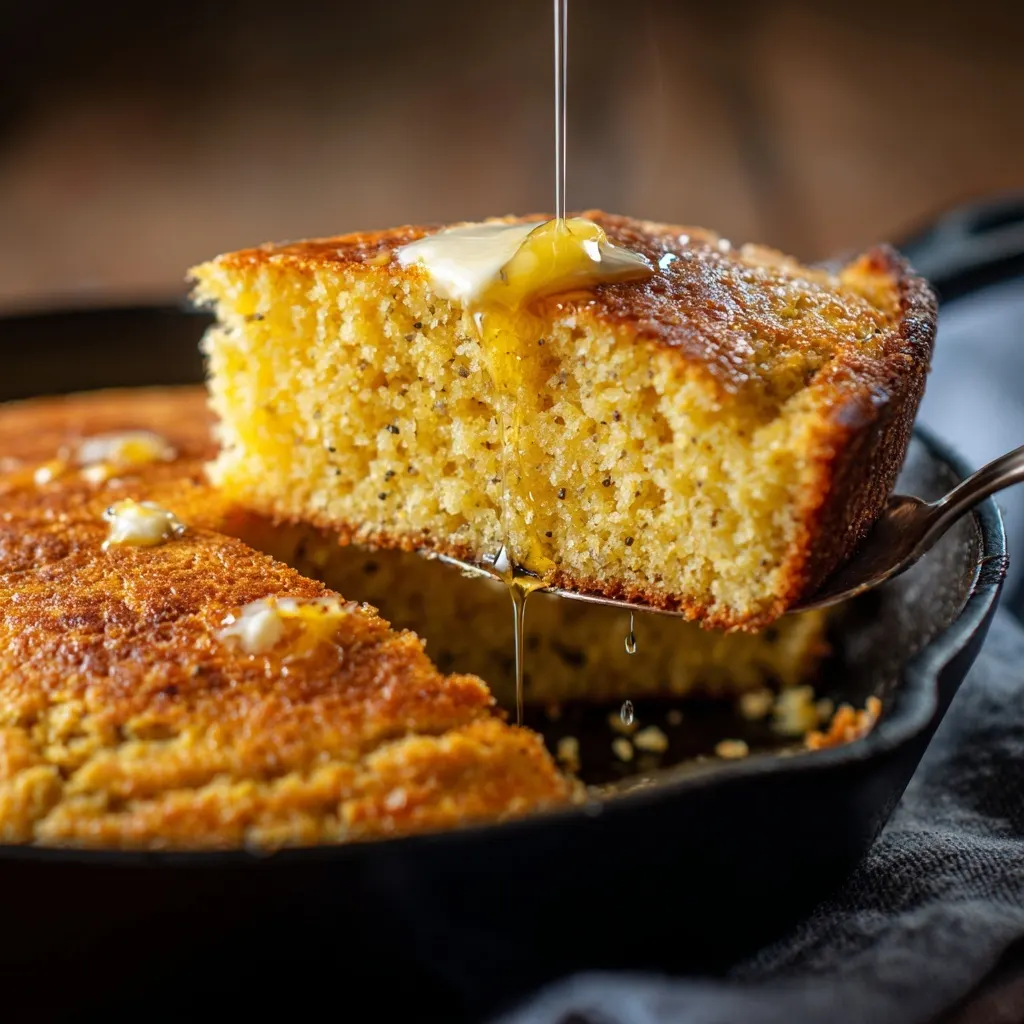 side dish of skillet cornbread for a platter of seafood