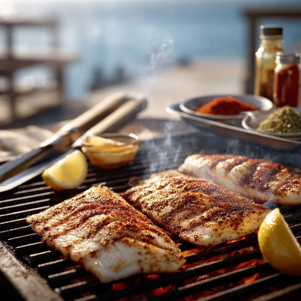 grilling seasoned fish
