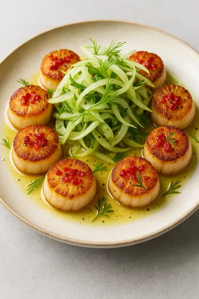cooking Seared Scallops with Fennel Salad and Red Chili