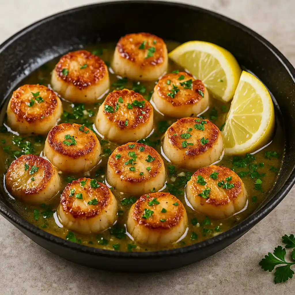 cooking garlic and lemon butter scallops